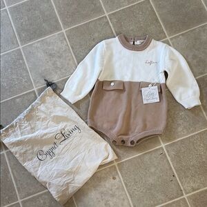 Copper Pearl Baby Romper in Cream and Tan